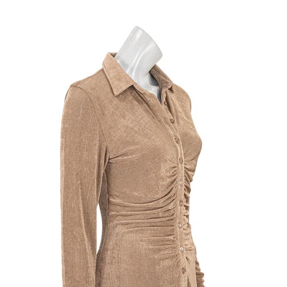 With Jean Women's Andy Dress in Latte brown button ruched size Small - Picture 10 of 10